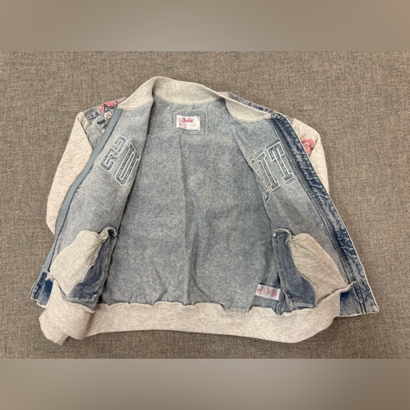 Justice Blue and Gray Bomber Jacket with Floral Design, Embroidery 0079 - Picture 8 of 11
